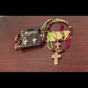 NEW Cross Beaded Necklace & Earrings Set NWT
